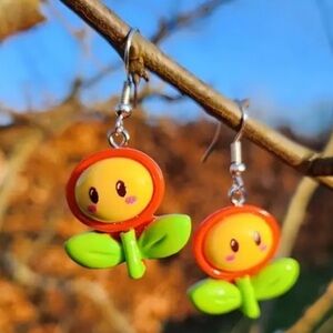 Nintendo Orange and Green Flower Earrings